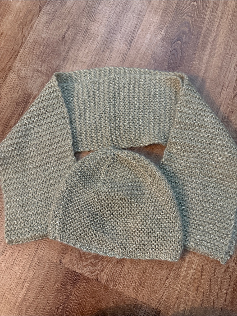 Soft Knit Women's Scarf and Beanie Set - Tan/Gold